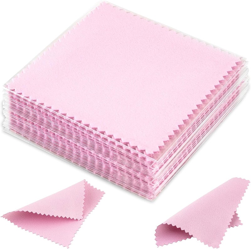 wegoup 50 Pack Jewelry Polishing Cloth, 3.15" x 3.15" Pink Cleaning Cloths, Small Silver Cleaning & Polishing Cloth for Jewelry, Individually Wrapped. - Image 1